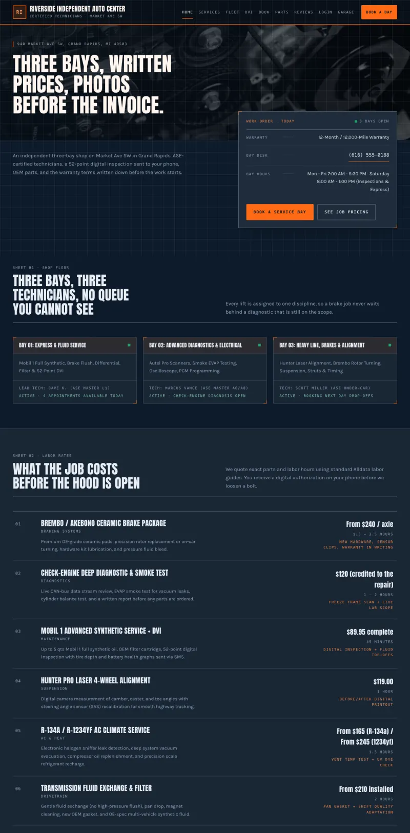 Auto Shop starter site, home page