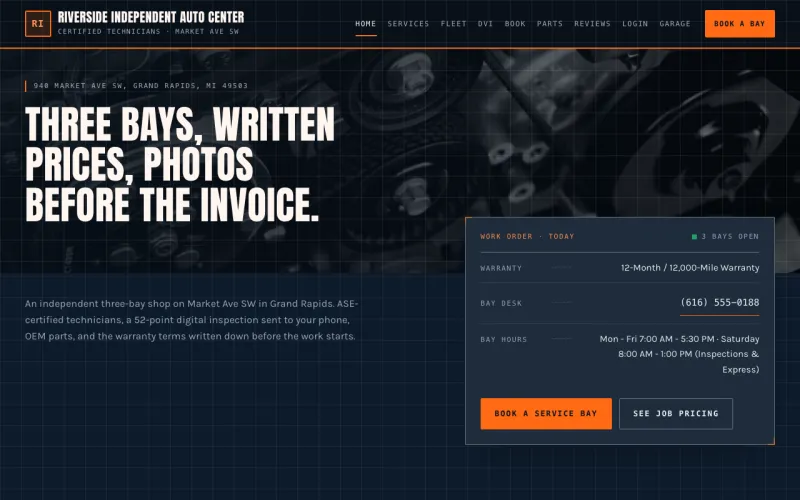 Auto Shop starter site, home page