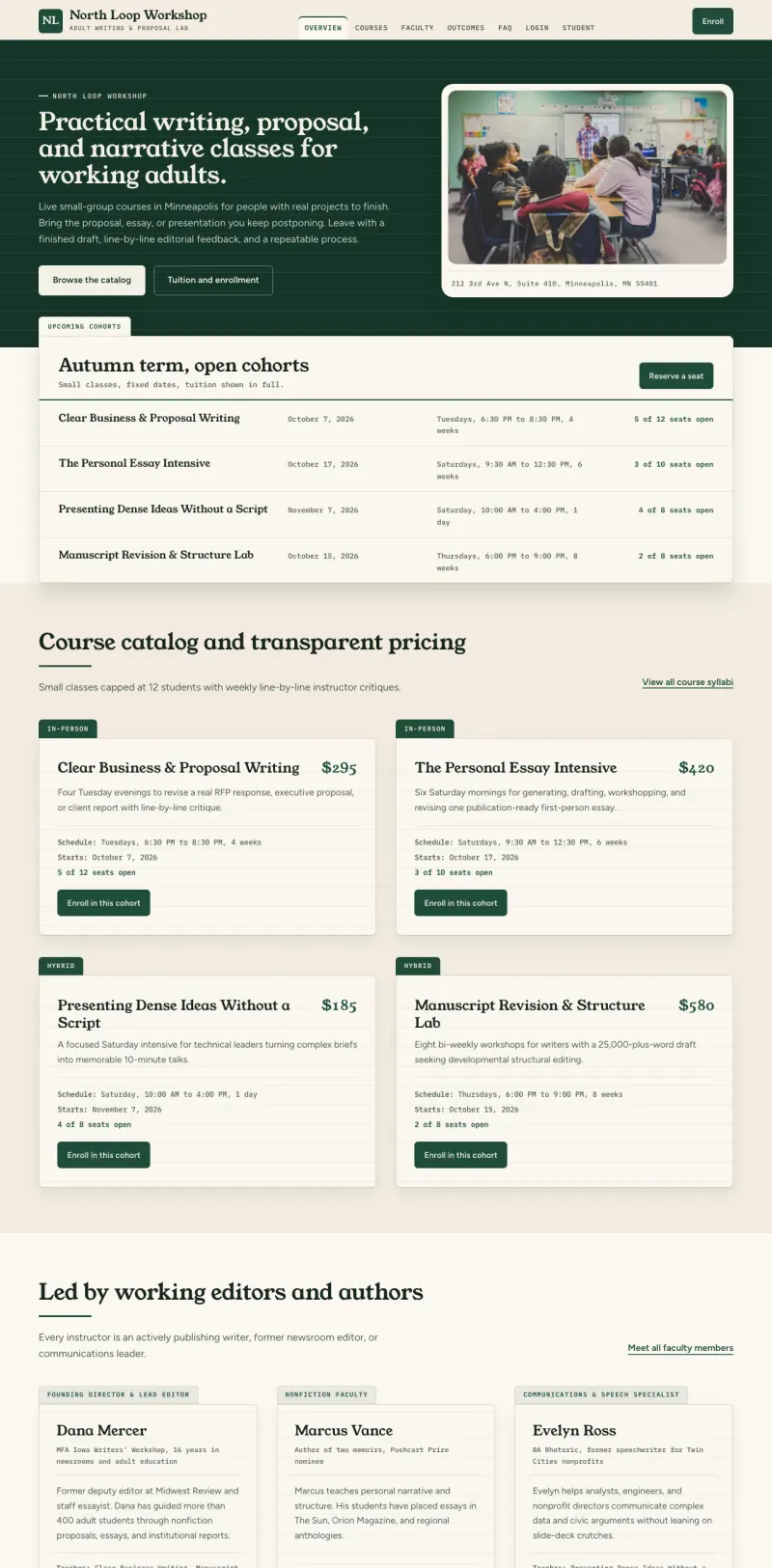 Courses & Tutoring starter site, home page