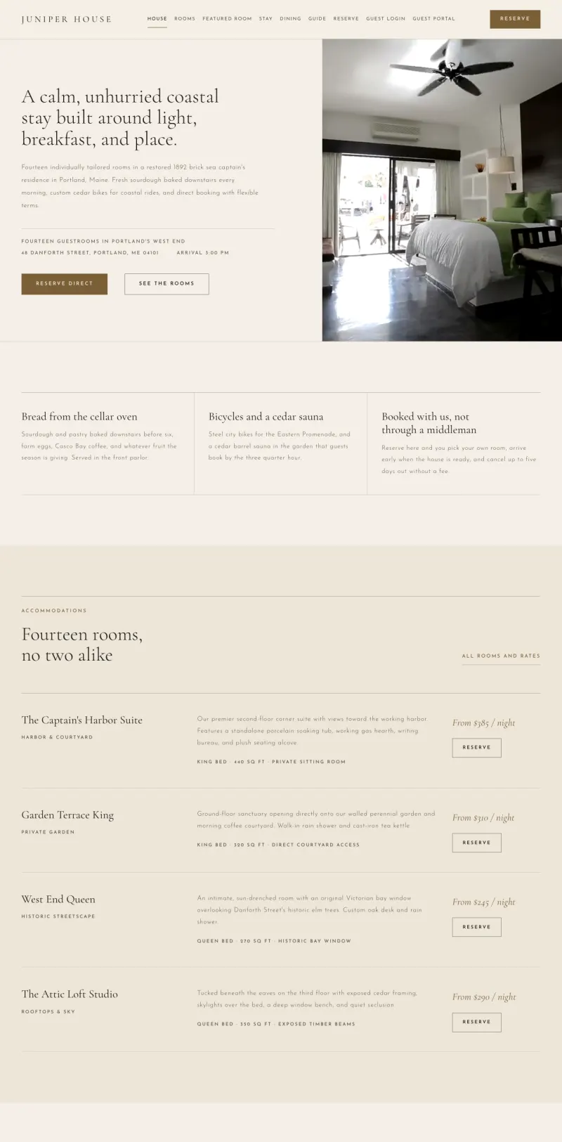 B&B & Hospitality starter site, home page