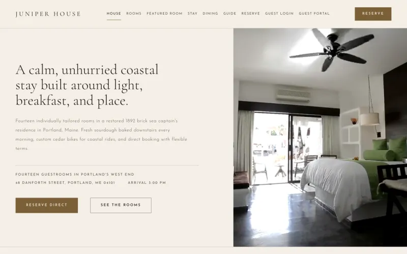 B&B & Hospitality starter site, home page