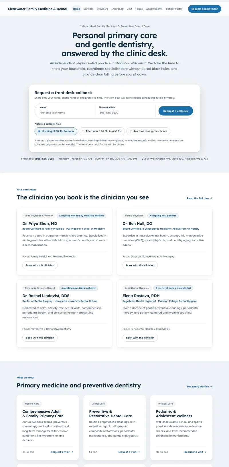 Medical & Dental starter site, home page