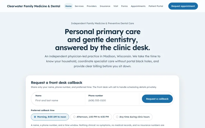 Medical & Dental starter site, home page