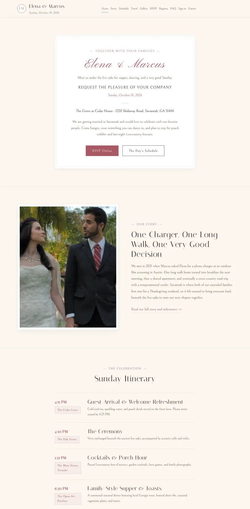 Wedding & Events starter site, home page